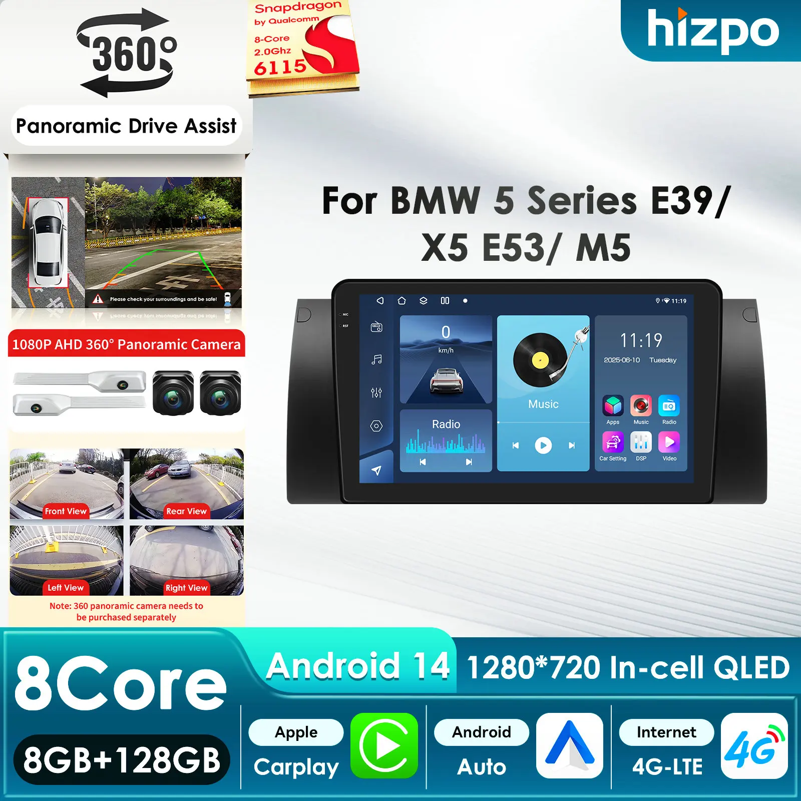 

Автомобильный мультимедийный плеер Hizpo AI Intelligent Screen Android для BMW 5 X5 E53 E39 M5 1996-2003 с GPS, Carplay, 4G, процессором Snapdragon