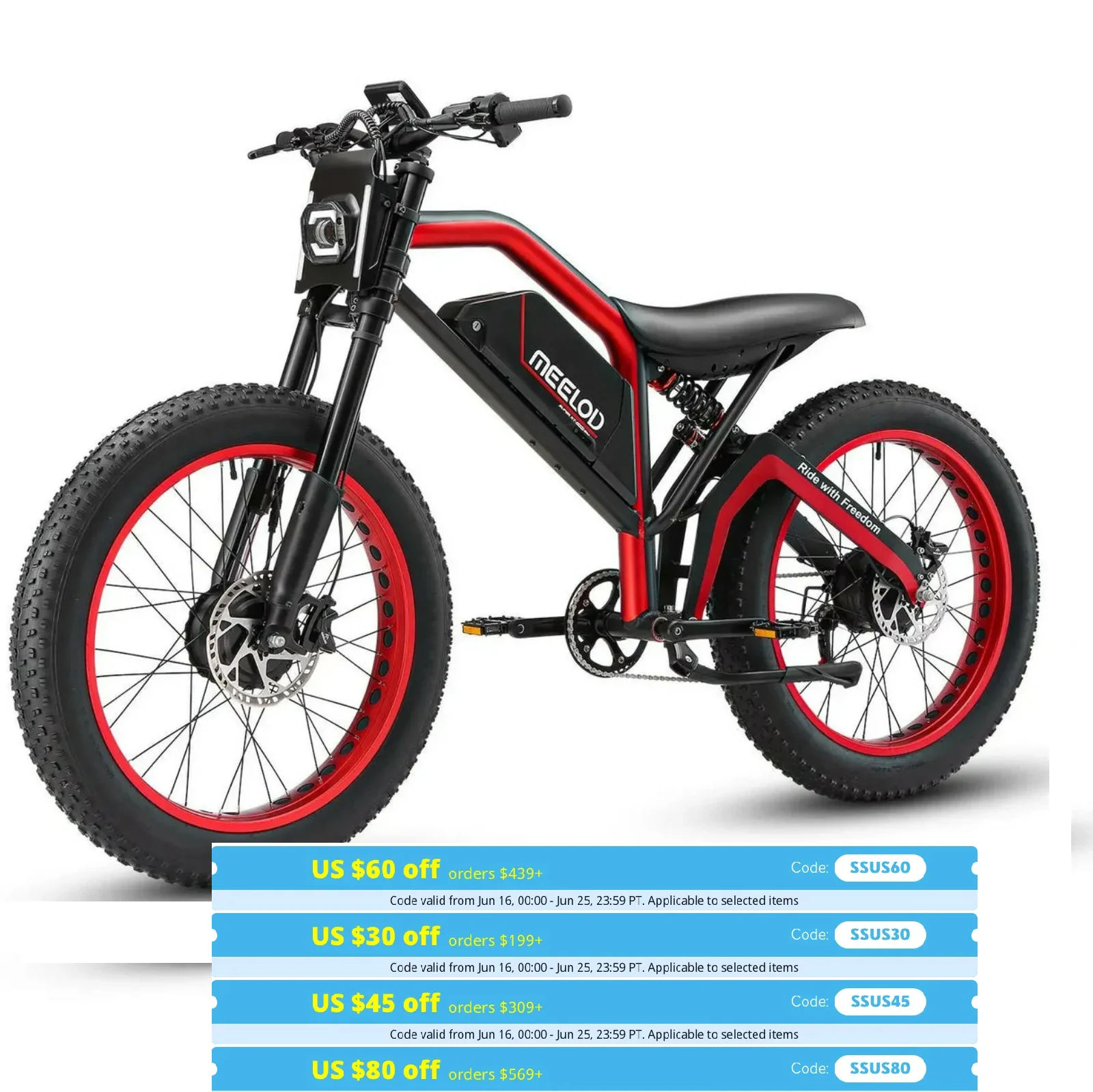 

MEELOD XT600DL 26" Retro Moped Style Electric Bike 1200W Peak Dual Motors 52V 25Ah Battery