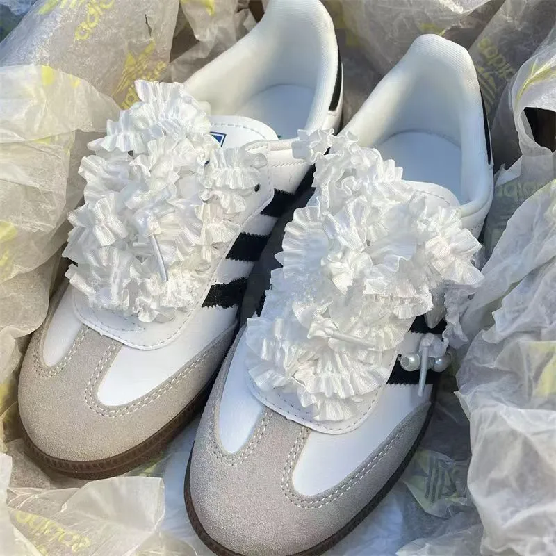 Ruffle Edge Organza Frills Shoelaces Bowknot Sneaker Black Sport Shoes White Shoes Laces DIY DE Training Shoes Laces