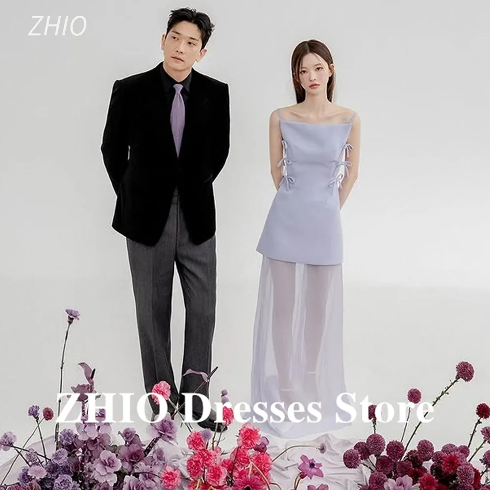 

ZHIO Lavender Purple Spliced Tulle Evening Dresses Spaghetti Strap Korea Wedding Photo shoot Floor-Length Prom Gowns Customized