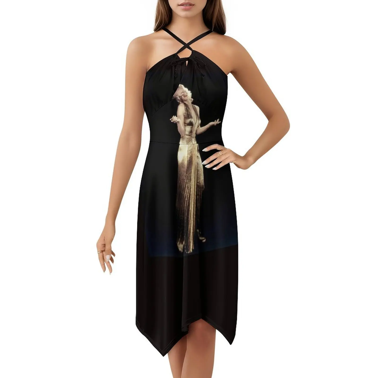 مارلين مونرو: فستان لامي ذهبي مطبوع على الطراز الكوري فستان كاجوال للنساء فساتين مكتب يومية بسيطة للسيدات مارلين #5