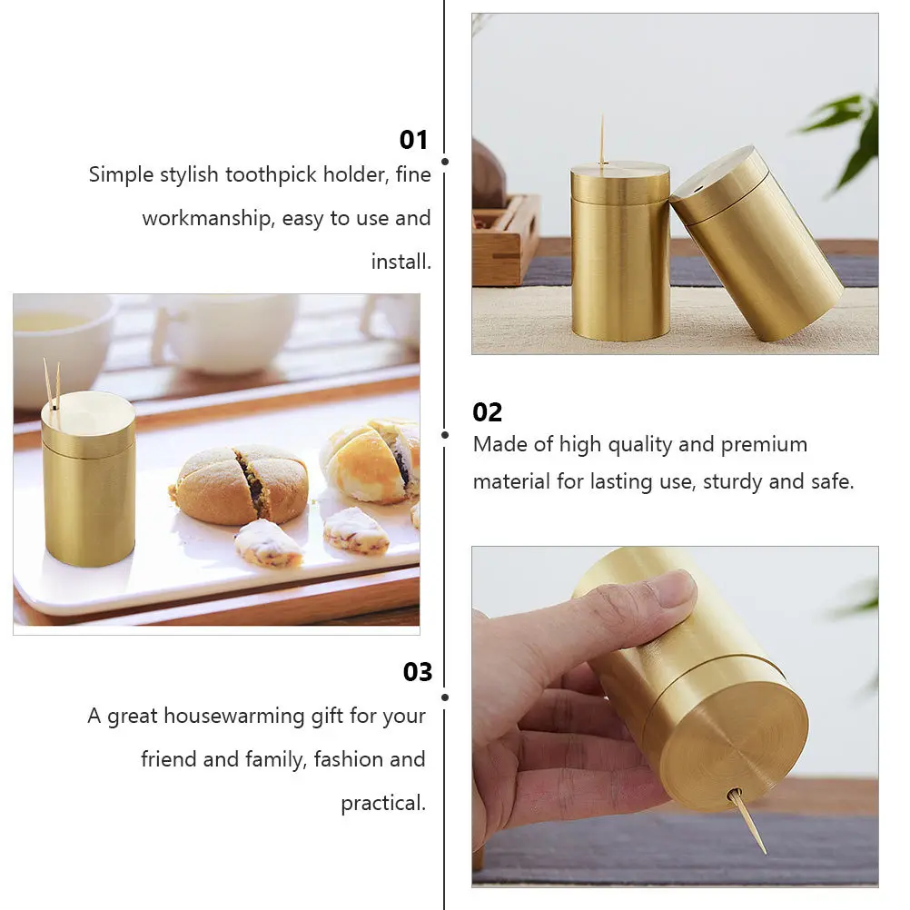 

1pc Metal Toothpick Box Golden Brass Simple Design Kitchen Storage Organizer Household Toothpick Holder Creative Dispenser For