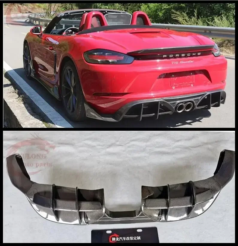 Real Carbon Fiber Rear Bumper Side Spoilers Lip Trunk Diffuser For Porsche 718 Cayman Boxster 2016-2022