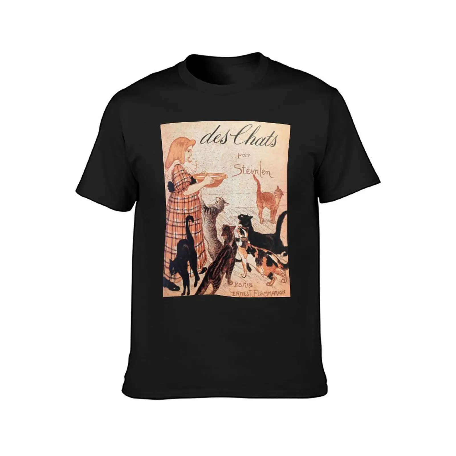 Girl feeding Cats Vintage Art Nouveau Steinlen Poster T-Shirt tops boys whites sweat shirts, men