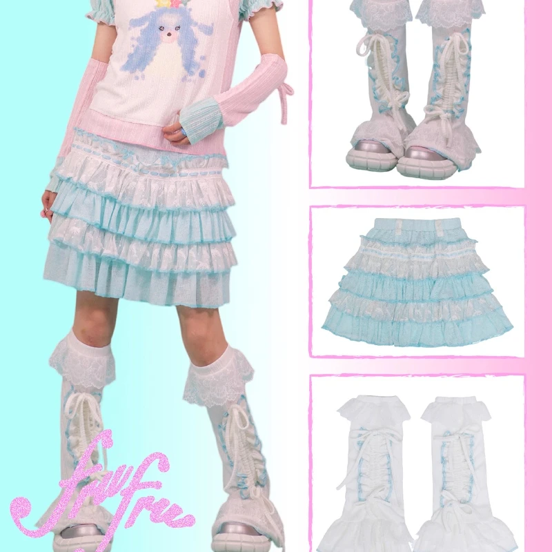 Original Design Girl Y2K Sweet Cute Women's Socks 2025 Summer New White Lace Splicing Strap Trim Sweetheart Foot Warmers Ladies