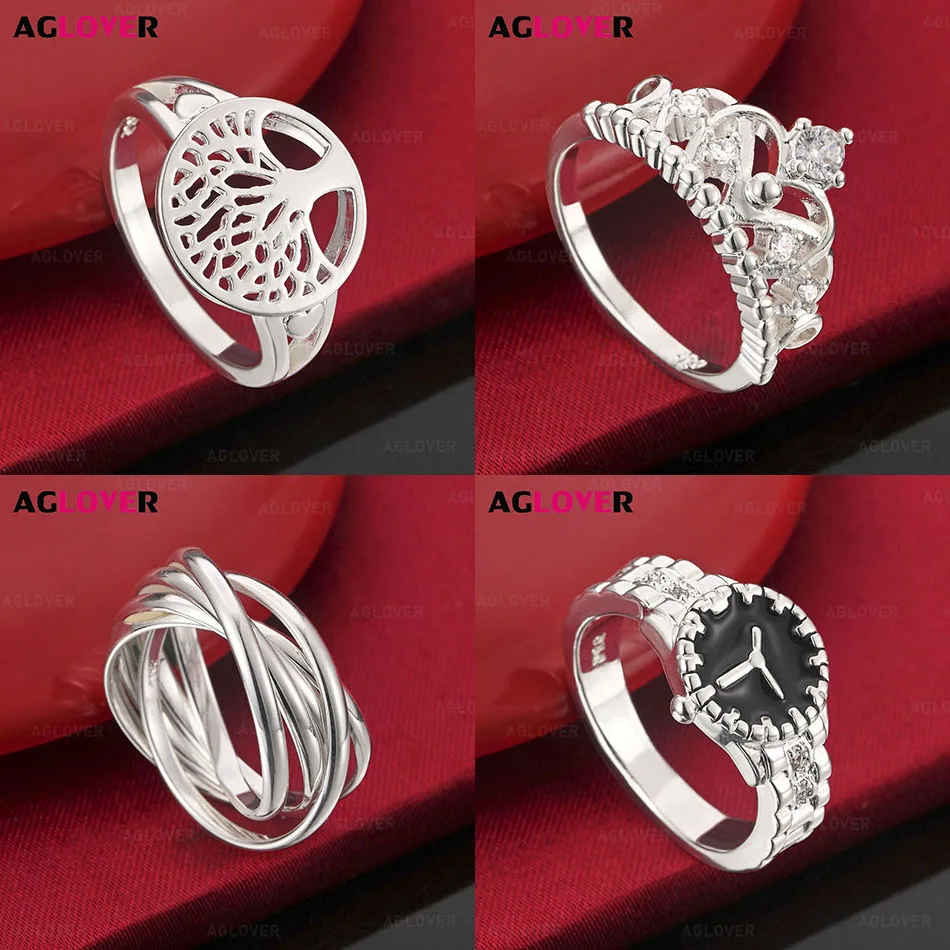 

AGLOVER 925 Sterling Silver 7-10# Crown Zircon Ring Elegant Simple Women's Wedding Engagement Jewelry
