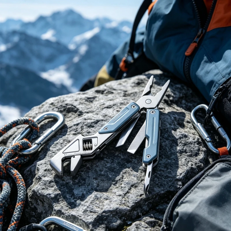 GeneTac Light Wrench W2 8-in-1 Adjustable Multi-Tool Pliers Knife Screwdriver with Pouch for Outdoor Camping EDC Gear