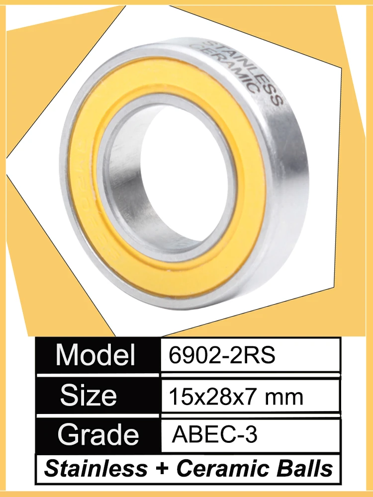6902-2RS Łożysko ceramiczne hybrydowe ABEC-3 ze stali nierdzewnej 15*28*7 mm 1 szt. do piast rowerowych DTSwiss 350, piasty przednie i tylne, koło 6902 RS — zdjęcie 2