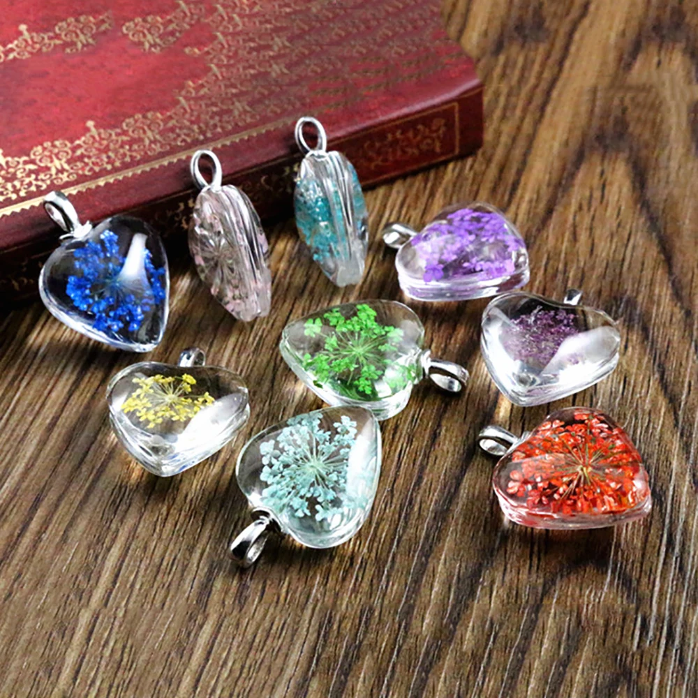 5pcs Oval/Drop/Heart/Square/Round Crystal Glass Flower Necklace Pendant DIY Jewelry Making Findings Supplies