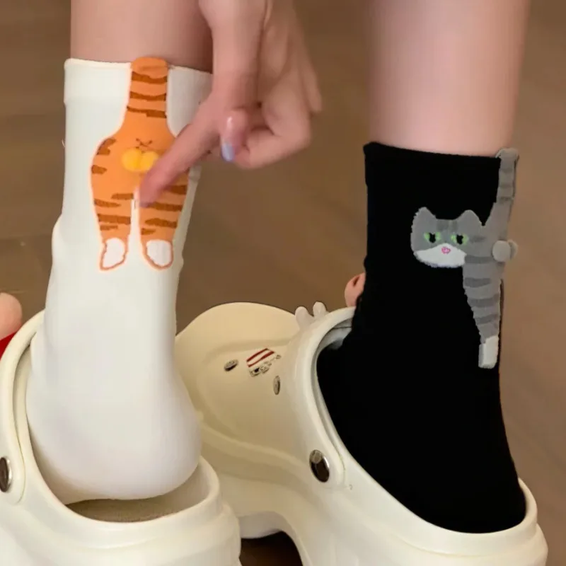 

Cat Socks with Balls Women Summer Cotton Breathable Funny Mid Crew Soft Comfortable Casual Footwear Novelty Animal Print Socks