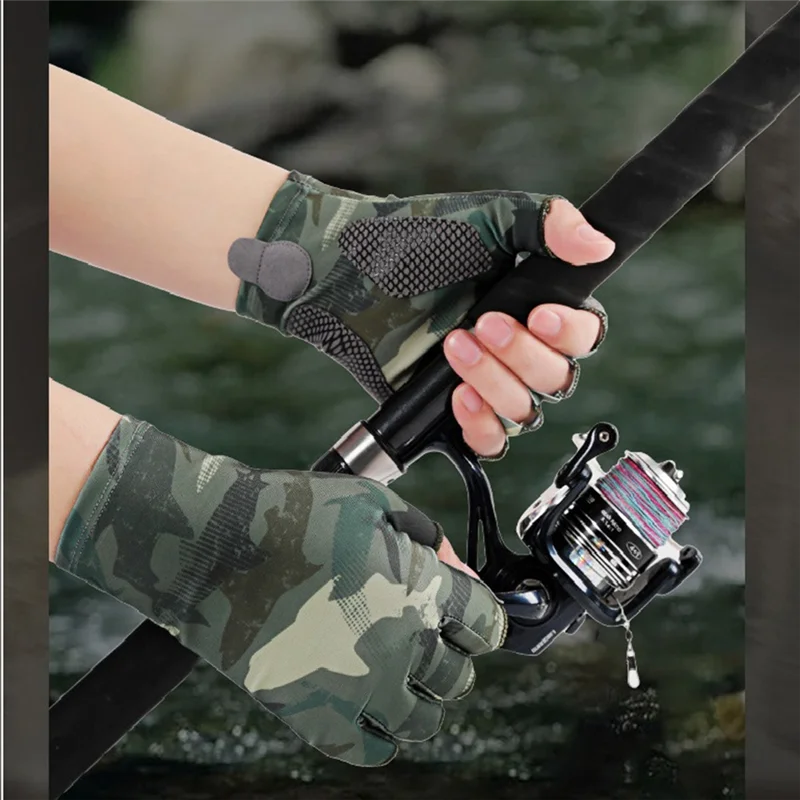 Summer Men's Fishing Gloves Outdoor Sports Sun Protection Anti Sliding Breathable and Leaky Half Finger Gloves Men