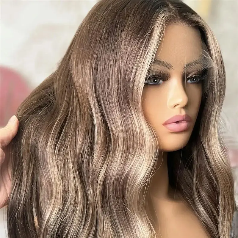 

Парики высокого качества Free Part Wig Ready To Ship Парики 13x4 Ombre Blonde Brown HD Парик фронта шнурка Синтетические парики Средняя часть парика 24 дюйма