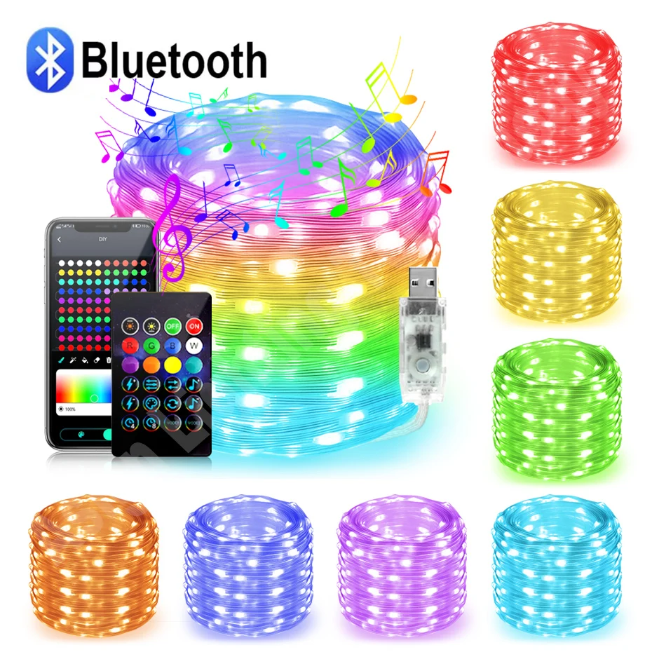 USB Led String Fairy Light DC5V RGBIC Bluetooth SmartColorful Light String 1m-50m Led Strip for Christmas Wedding Party Decor