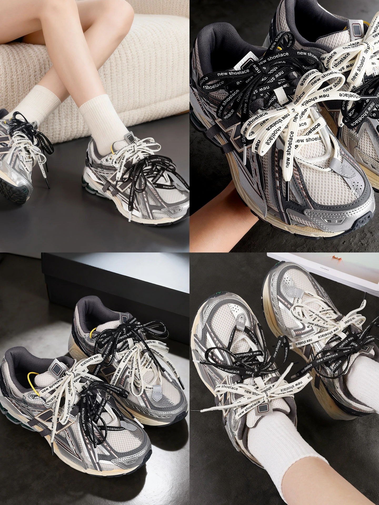 Fashion Contrast Color Letter Print Flat Shoelaces Black White Dual Layer Shoestrings Trendy Shoe Accessories