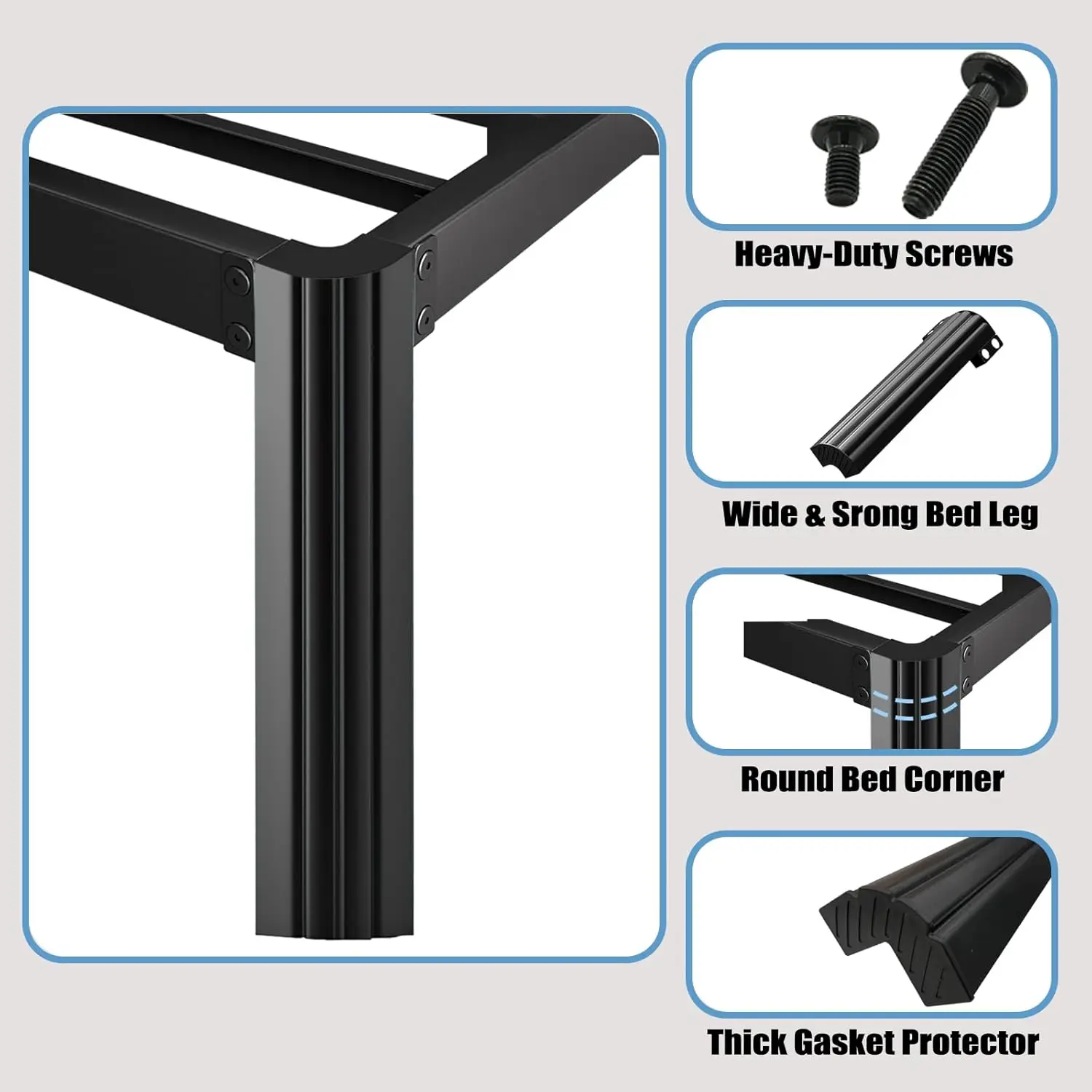 إطار سرير كوين أسود مع لوح رأسي بطول 45.72 سم، قاعدة سرير بمنصة معدنية شديدة التحمل، لا حاجة إلى صندوق زنبركي