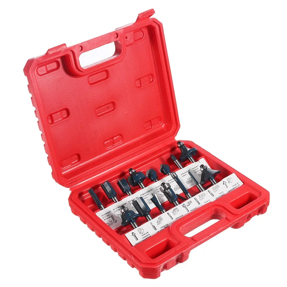 1/4 Inch 12/15Pcs For Wood Cutting Tools Shank Milling Cutters Router Bit Set Woodworking 6.35mm Shank Drill Bits Milling Cutter
