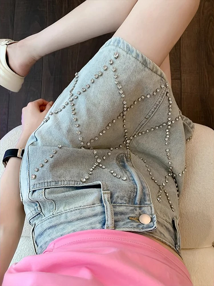 Women's Clothing Skirts Diamond Studded Denim Skirt High Waist Slim Fit A-line Hip Hugging Skirt Spring Summer Skirt For Lady