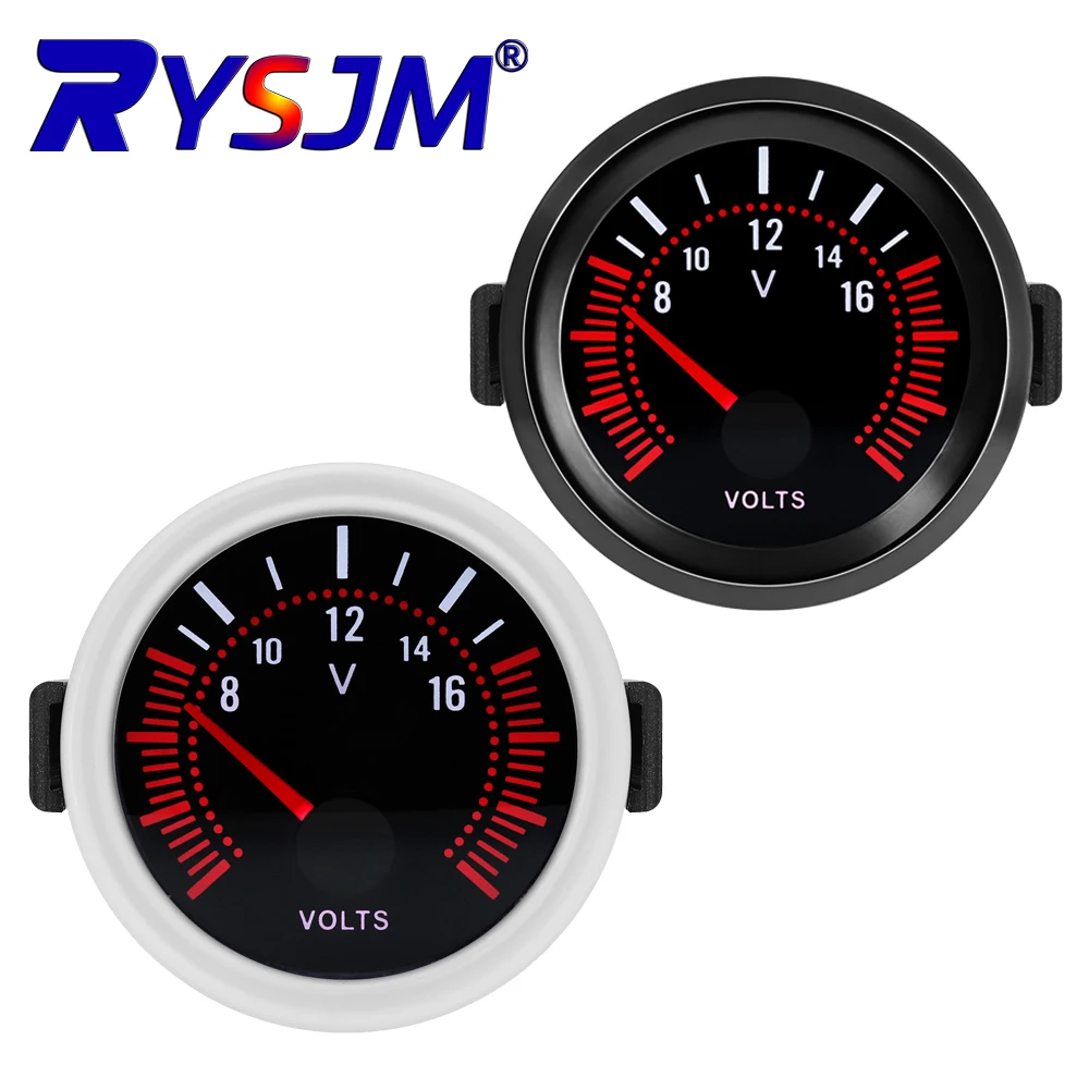 100% 8-16V Zeiger Auto Voltmeter Auto Auto Rauch Len Weiße LED Hintergrundbeleuchtung Digitale Spannung Gauge 52MM Auto Zeiger Instrument