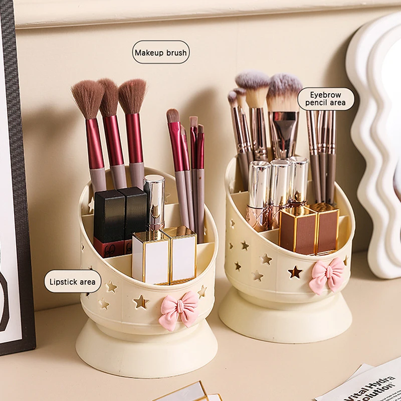 Cute Bow Makeup Brush Storage Tube Case Portable Desktop Organizer Eyebrow Pencil Lip Liner Organizer Makeup Tools