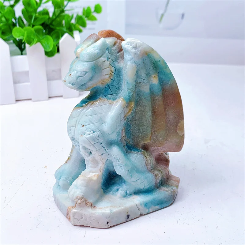 

Natural Amazonite Dragon Figurine Crafts, Healing Crystals, Carving, Halloween Gift, Home Decoration, 10cm, 1Pc