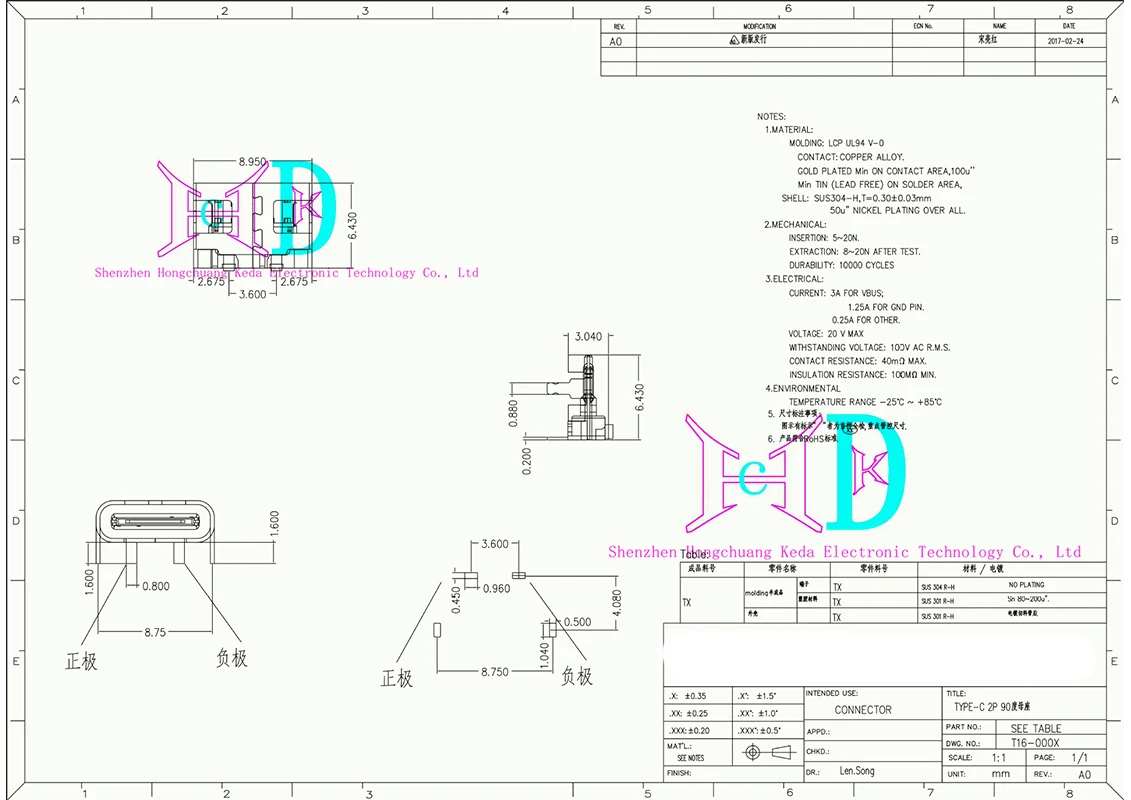 5Pcs Type-C 2Pin Horizontal 90 ° Plug-in Board Quick Charging Type-C Female USB Female Plug-in Connector - Image 6