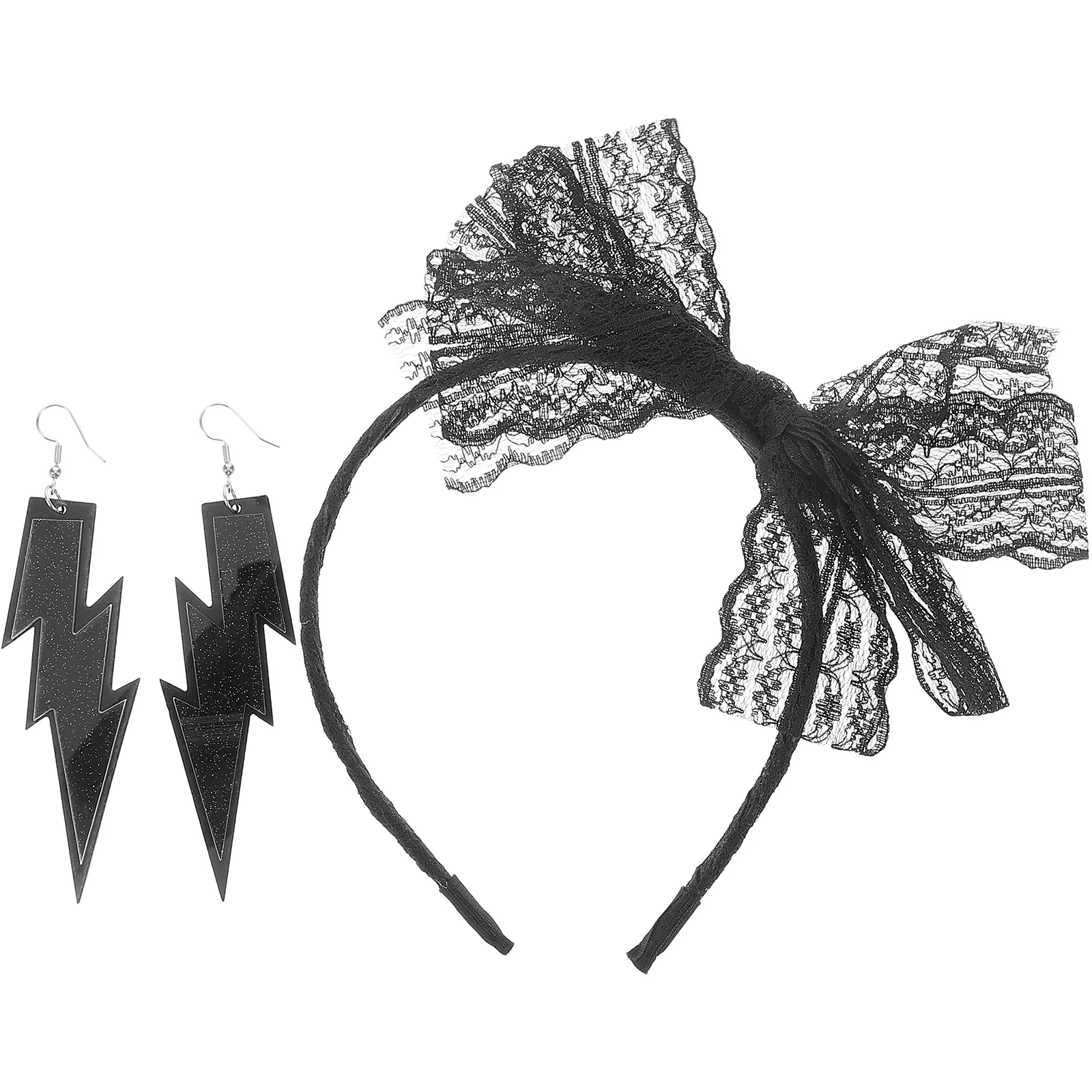 Ensemble de boucles d'oreilles bandeau en dentelle néon pour femmes, accessoires de fête pour Costume d'halloween, décorations de nœud de cheveux scintillantes pour dames