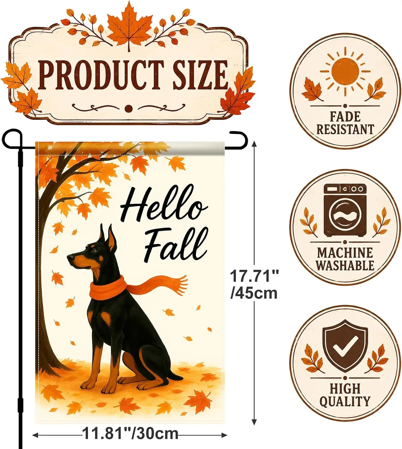 Fall Garden Flag 12x18 Inch Doberman Dog Hello Fall Decor bbp