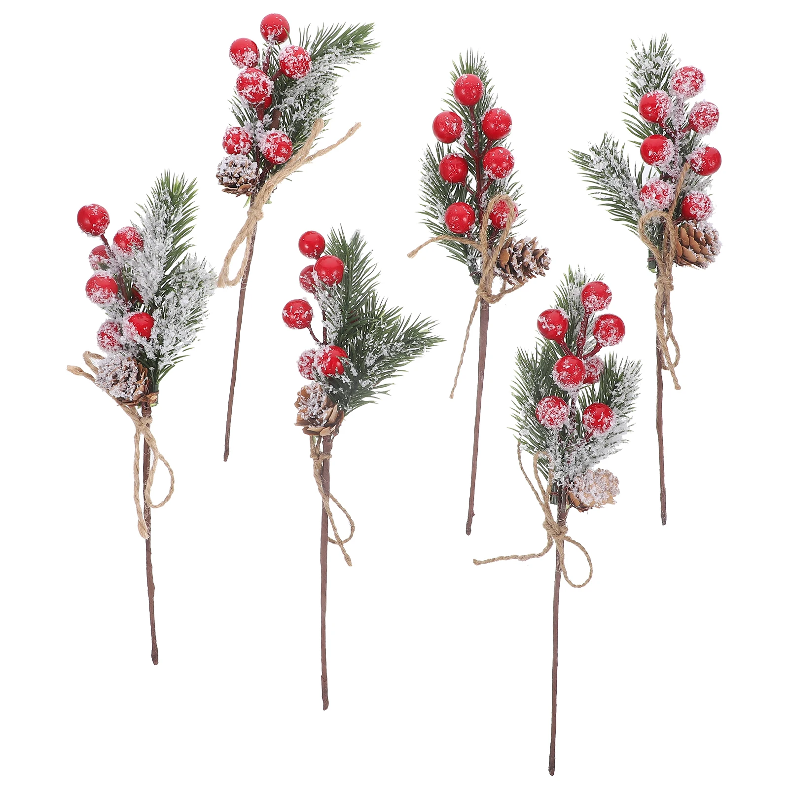 

6 Pcs Artificial Christmas Berries Picks Simulated Plant Branches Realistic Needles PVC Floral Stems Party