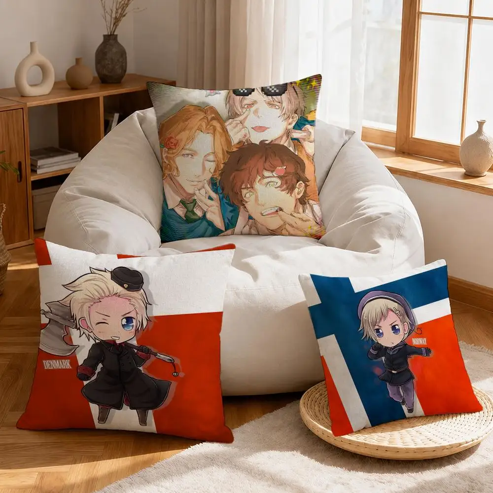 Anime Hetalia Cushion Cover Linen Anti-Mite Antibacterial Cushion Cover Invisible Zipper Sofa Decor