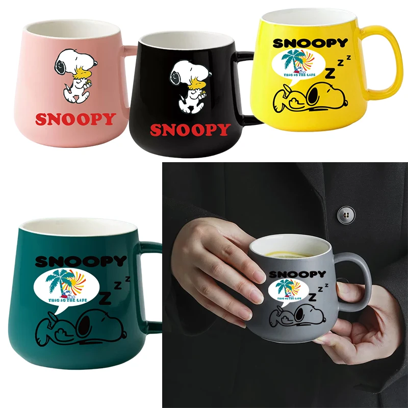 

400ml Snoopy Couple Home Drinking Water Mug Anime Characters Ceramic Coffee Cup Large Capacity Breakfast Milk Cup Birthday Gift