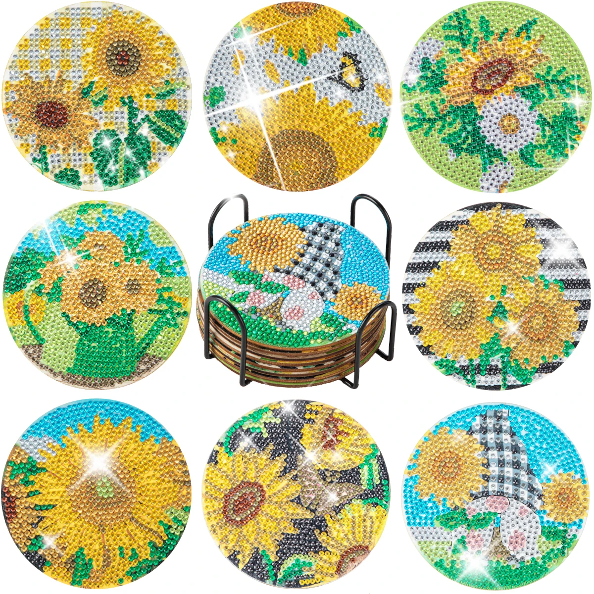 

SDOYUNO 8pc/set Diamond Painting Coasters Kits Sunflower DIY Diamond Coaster Art Kits For Adults Beginners Dining Room Decor