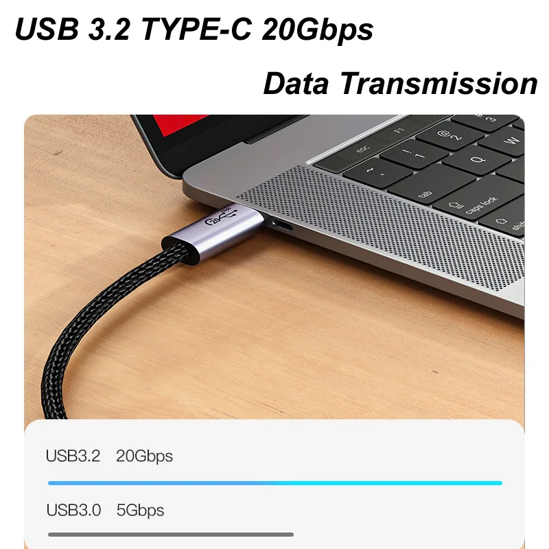 0.5M/1M/1.5M/2M/3M rodzaj USB C 3.2 8K @ 60HZ Gen2 20Gbs E-Marker Chip PD100W 5A szybkie ładowanie danych kabel Audio wideo do laptopa