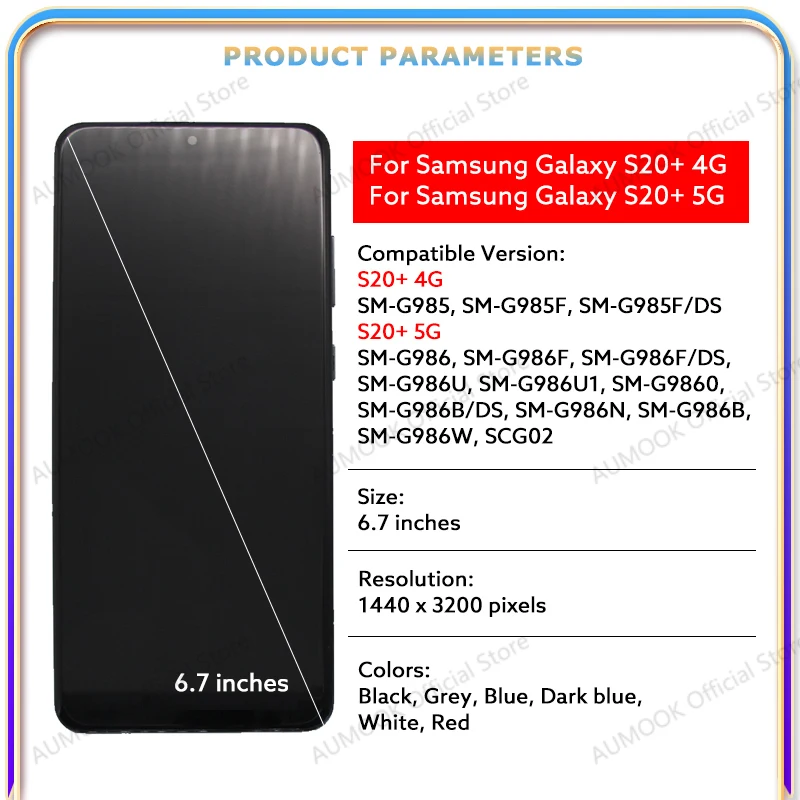 Ekran LCD AMOLED do Samsung Galaxy S20+ S20 Plus 4G 5G Wyświetlacz LCD Ekran dotykowy z ramką Digitizer G985 G986 Części — zdjęcie produktu 2