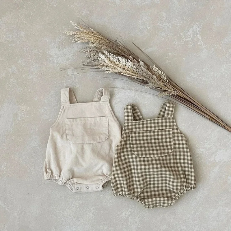 Korean Style Baby Boys Girl Bodysuits Sleeveless Corduroy Newborn Baby Boys Girls Jumpsuit Spring Autumn Baby Boys Girls Clothes