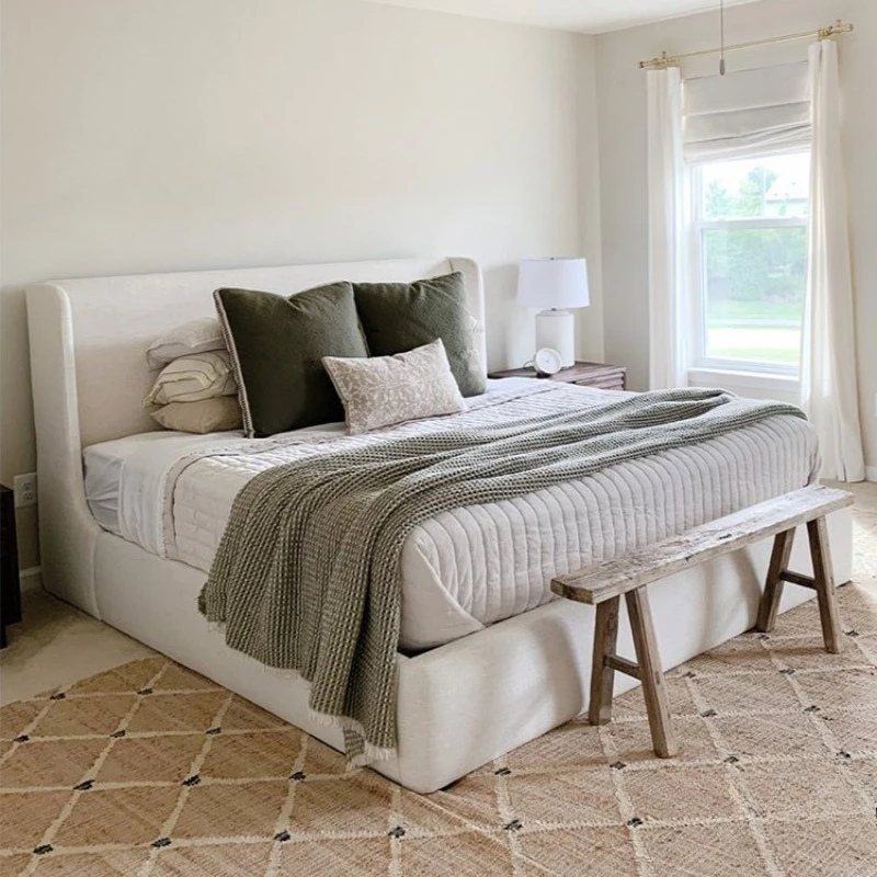 American fabric bed simple high backrest storage bed and breakfast small master bedroom double cotton and linen