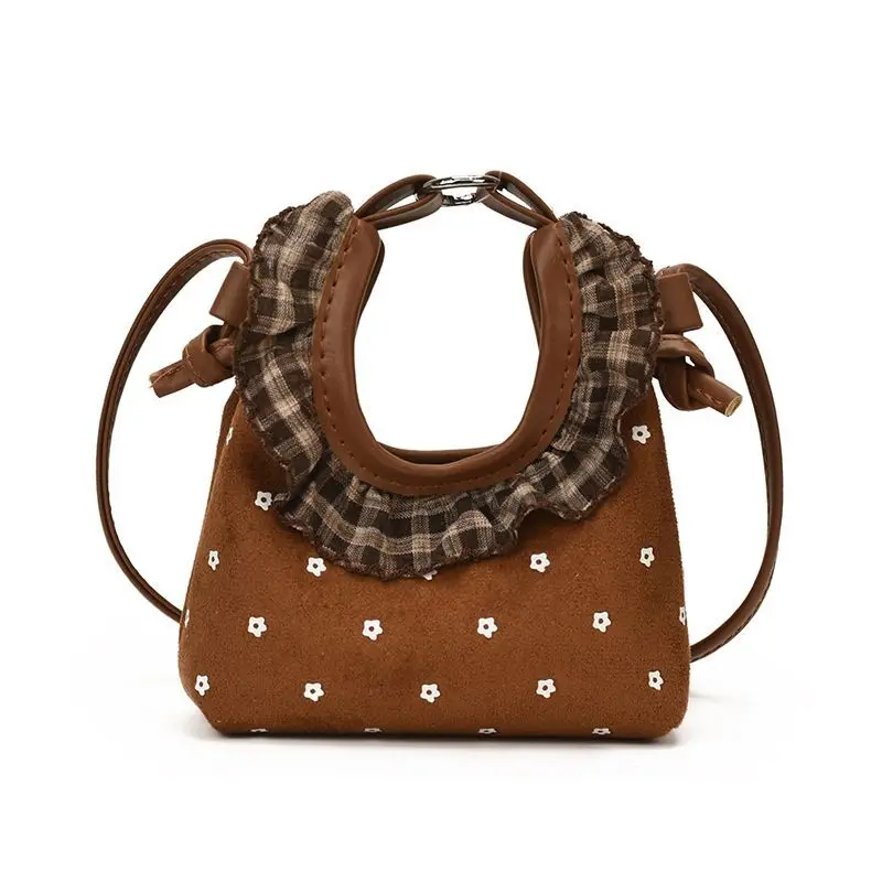 Coffee Brown Pink Mini Flower Crossbody Bag Handle PU Leather Cute Shoulder Coin Phone Purse Fashion Handbag For Women Girls