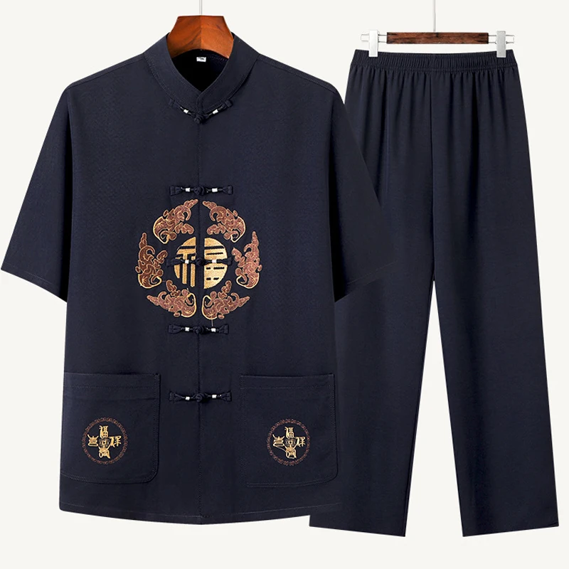 Fato de Tai Chi Kung Fu masculino, uniforme tradicional, camiseta de cardigã de manga curta, roupa Tang tradicional chinesa, verão, 2024