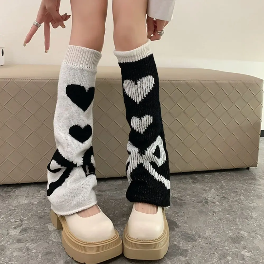 Japanese Style Heart Shape Ruffle Socks Knee High Bowknot Y2K Stocking Women Sweet Cool Hosiery Asymmetric Socks Winter