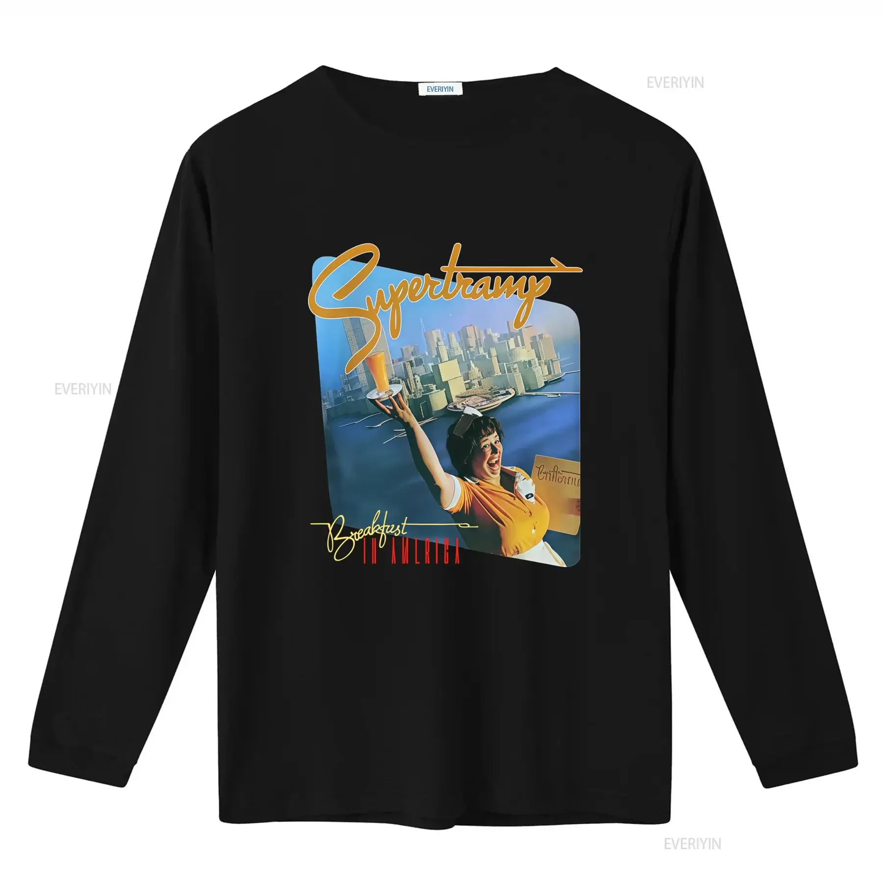 Supertramp Breakfast In America Rock Band T Shirt Retro Design High Quality Print Perfect for Music Fans vintage Washed