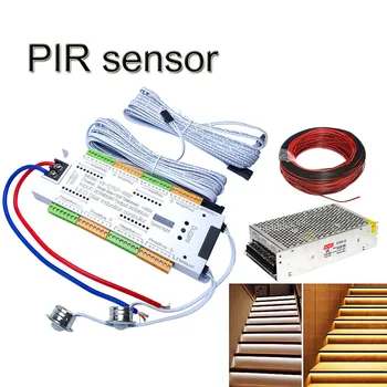 Led أضواء لدرجات السلم PIR جدار الشريط الاستشعار كشاف القدم الدرج الفرقة الحركة التعريفي درج مصابيح 12 فولت مرنة LED قطاع خطوة الدرج