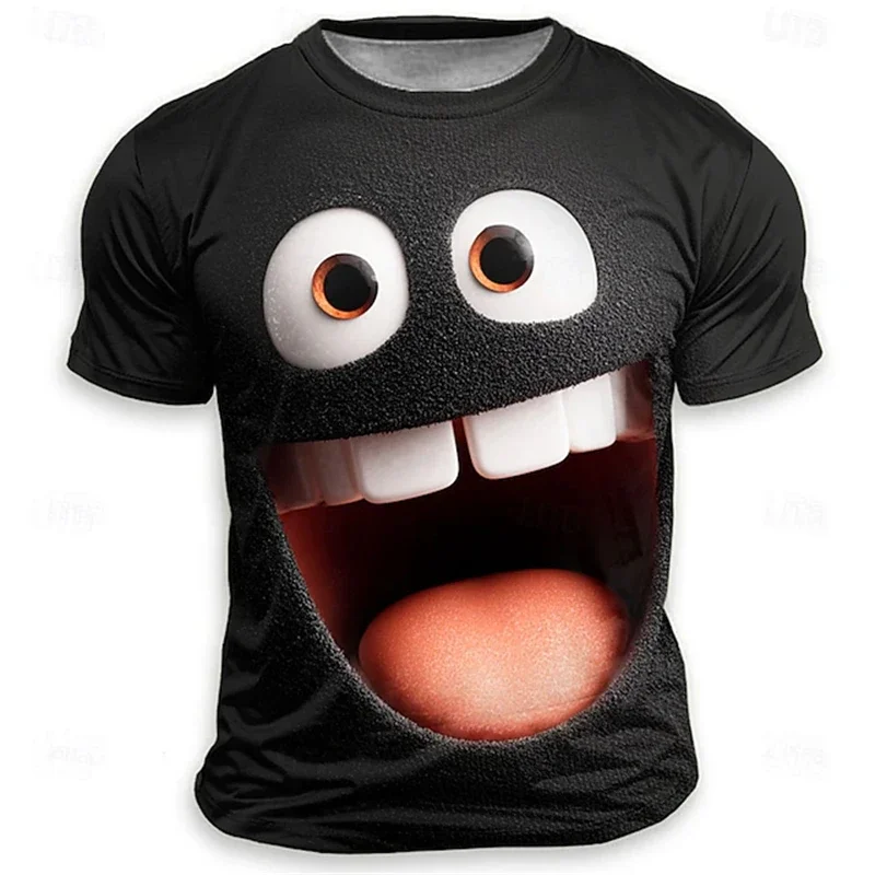 3D Cartoon Expression Print Summer Men's T-shirt Loose Top Casual Round Neck Short Sleeve Fashion Sports Casual Fashion  T-shirt