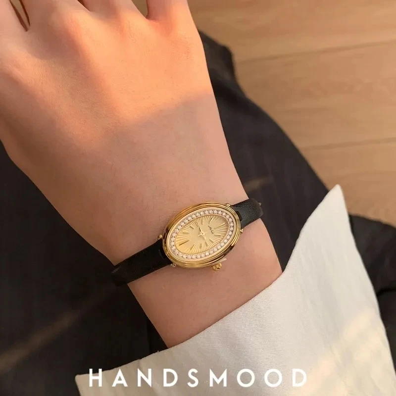 Часы с овальным бриллиантом, персонализированные, изысканные, модные, женские часы из натуральной кожи, нишевый темперамент