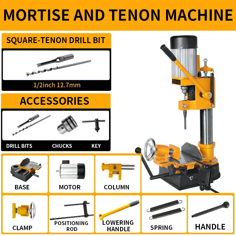 Woodworking Square Tenon Machine, Benchtop Square Hole Drilling Machine, Tenon Cutter, Mortise and Tenon Drill Press