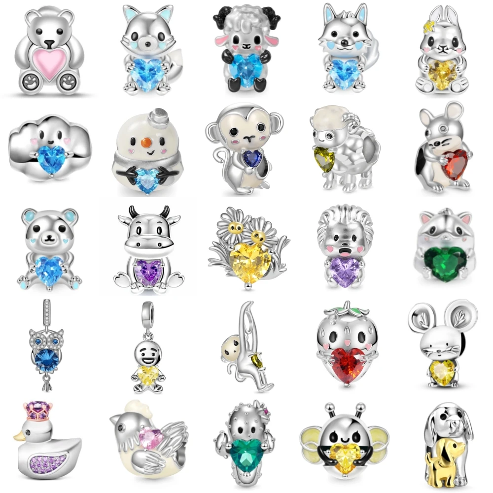 New 925 Sterling Silver Sheep Cattle Duck Charm of ley 925 Chain Beaded Fit Original Pendant Bracelet DIY Ladies Jewelry