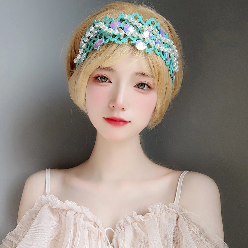 

1pcs Shell Flower Headband Sequin Pearl Felt Lady Party Hair Decor Women Headdress For Wedding Festival Cosplay Performance