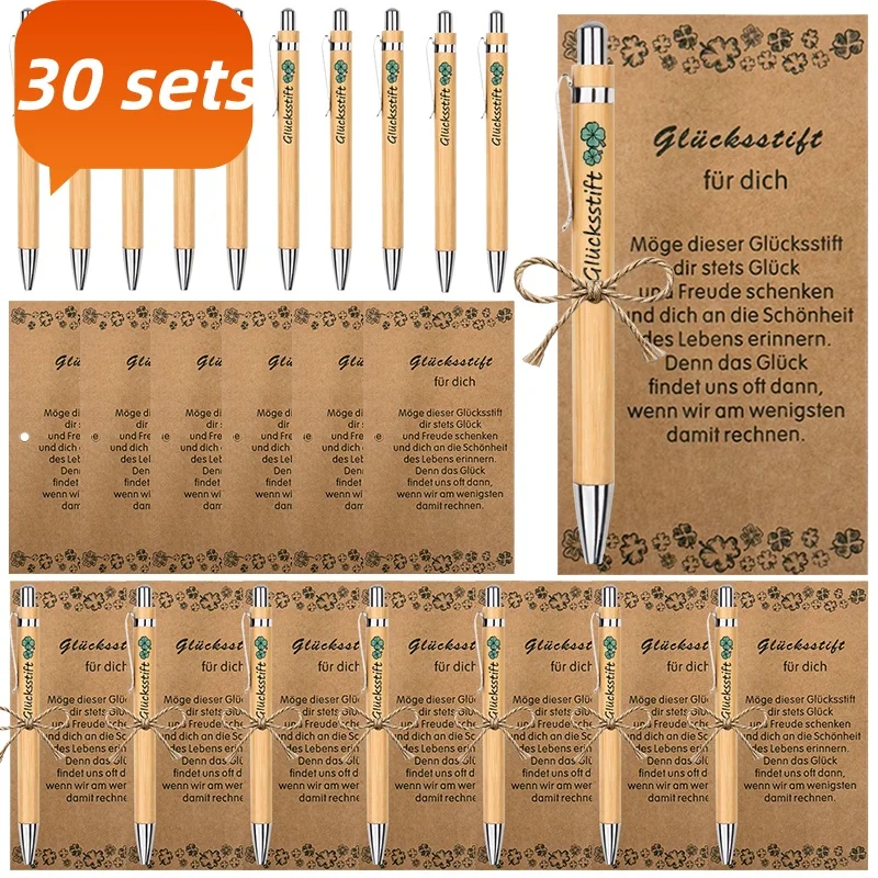 

30 комплектов шариковых ручек с четырьмя листами клевера и цветком, набор с карточками и струнами для студентов, офисные канцелярские принадлежности, ручки для встреч