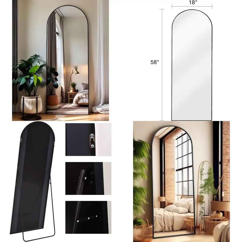 Freestanding Arched Floor Mirror - 58x18 Black Full Length Mirror for Bedroom, Living Room, Dressing Room - Elegant Arch Design,