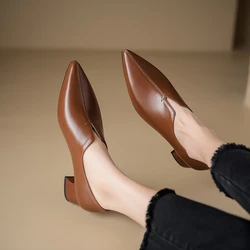 2024 New Spring Women Shoes Split Leather Women Pumps Pointed Toe Square Heel Retro Women High Heels Ladies Shoes