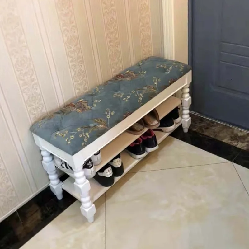 Enter the door Solid wood fabric shoe change stool Household storage storage stool Soft bag stool can be sat at the door America
