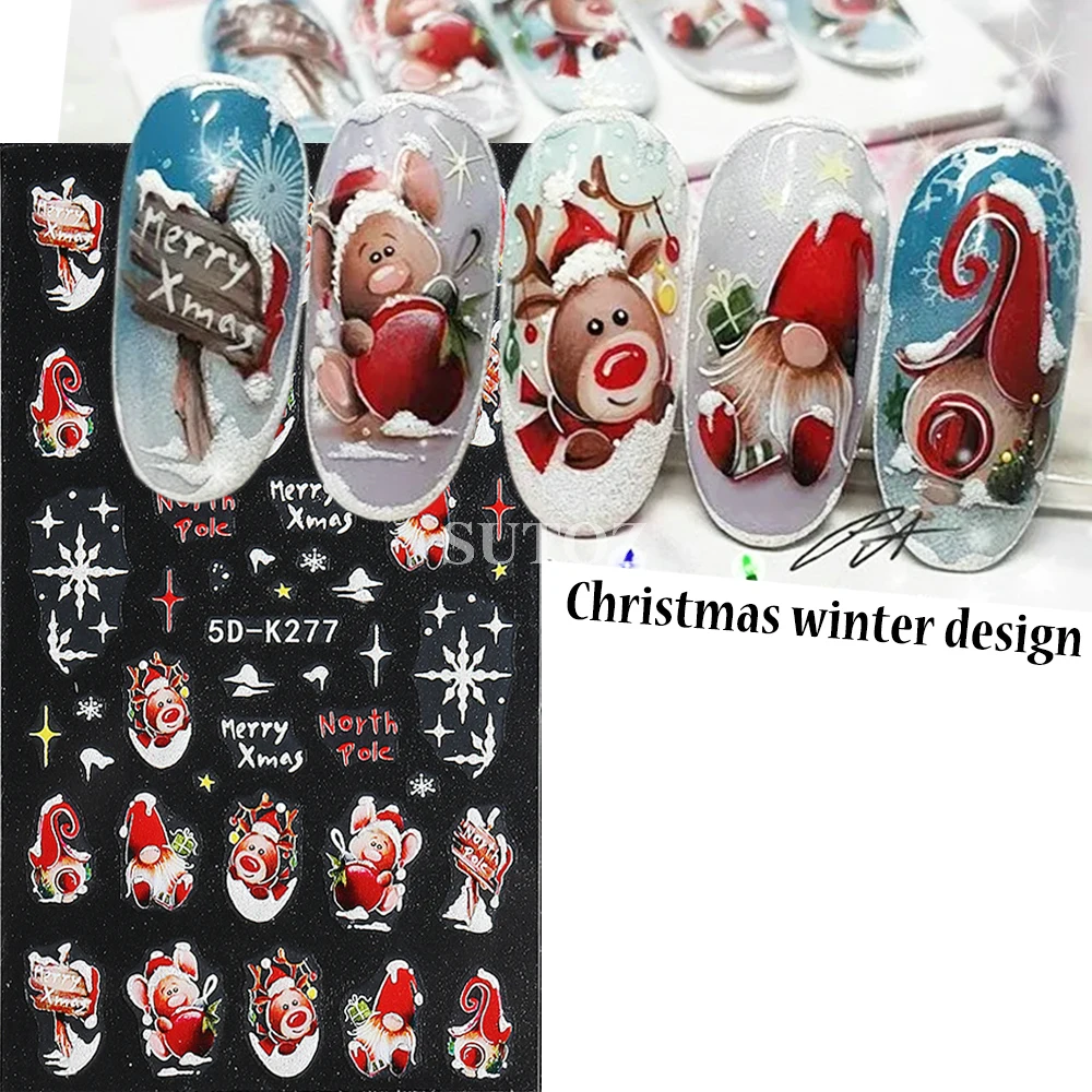 Christmas Nail Stickers Winter Design Snowbirds Nail Decals Deer Snowflakes Gloves Elk Tree Sliders New Year Decoration GL5DK278